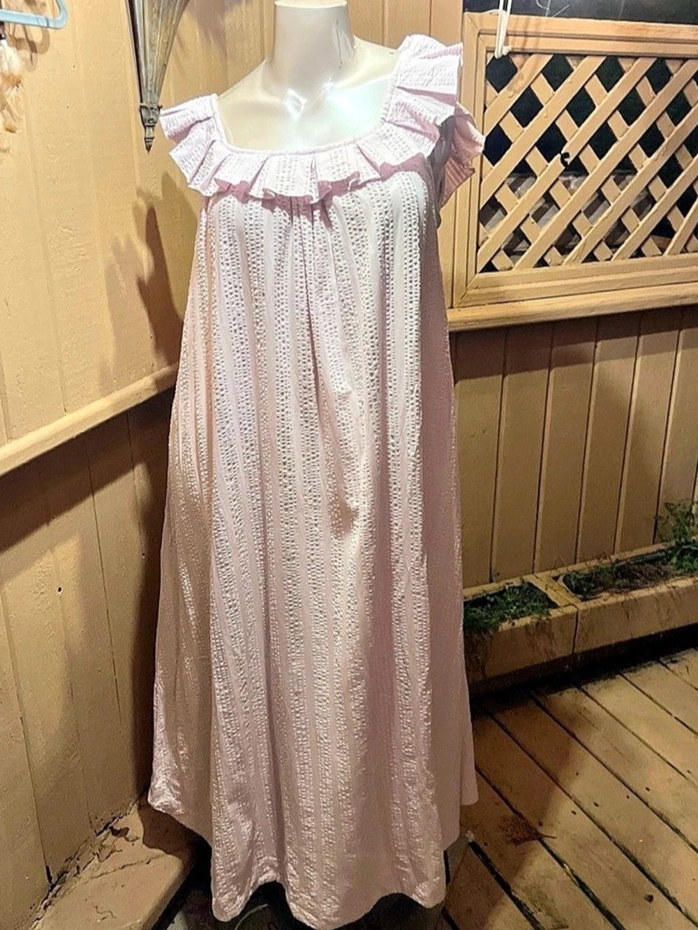 NW Free People Ruffle Midi Dress Size S/M Lavender SEERSUCKER Ruffle Cottagecore